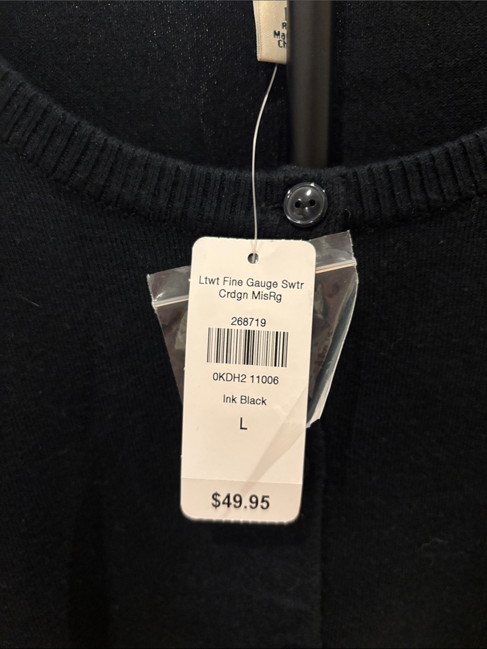 NWT L.L. Bean Black Crewneck Button-Up Cardigan - Picture 3 of 5